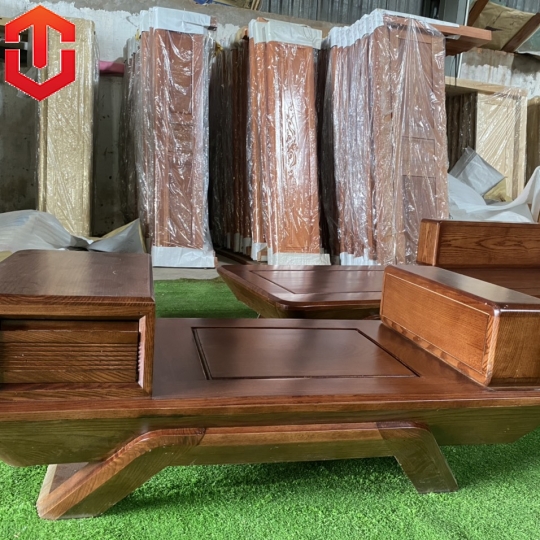 SOFA GÓC CHÂN THUYỀN SỒI LAU MÀU ÓC CHÓ VẾ TRÁI