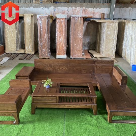SOFA GÓC CHÂN CHOÃI SỒI LAU MÀU ÓC CHÓ - VẾ PHẢI