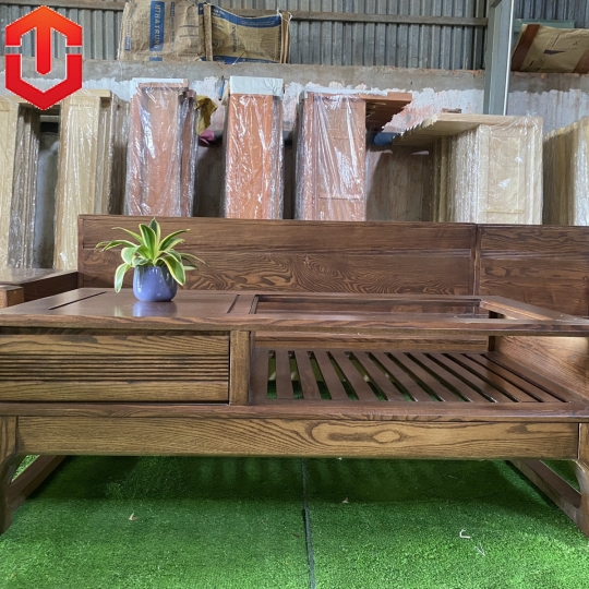 SOFA GÓC CHÂN CHOÃI SỒI LAU MÀU ÓC CHÓ - VẾ PHẢI