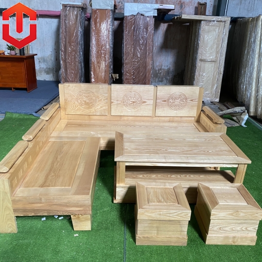 SOFA GÓC NHỎ SỒI 2Mx1M8 MÀU TỰ NHIÊN TỰA TRỐNG ĐỒNG