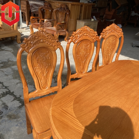 BÀN ĂN OVAL GÕ ĐỎ 6 GHẾ