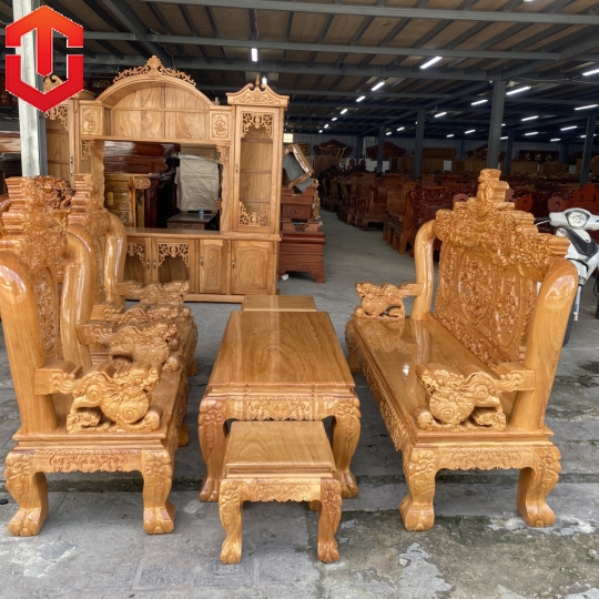 SALON NGHÊ 5 ĐẦU GÕ ĐỎ CỘT 12 6 MÓN