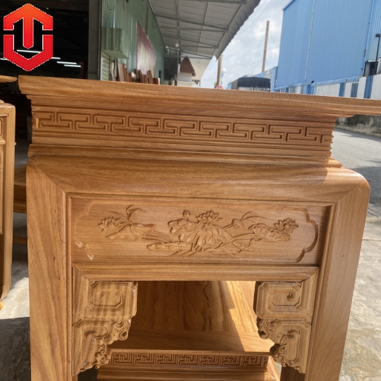BÀN CÚNG GÕ ĐỎ 1M53 CHẠM SEN + BÀN CƠM