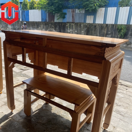 BÀN CÚNG GÕ ĐỎ 1M53 CHẠM SEN + BÀN CƠM