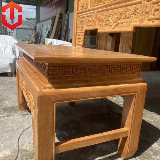 BÀN CÚNG GÕ ĐỎ 1M53 CHẠM SEN + BÀN CƠM