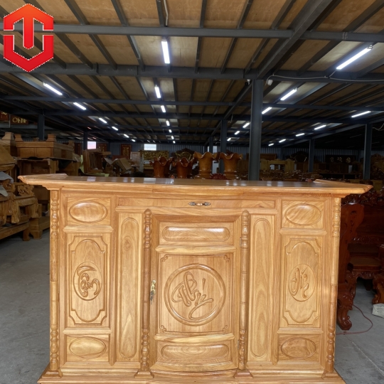 TỦ THỜ GÕ ĐỎ 1M75 CHẠM CHỮ