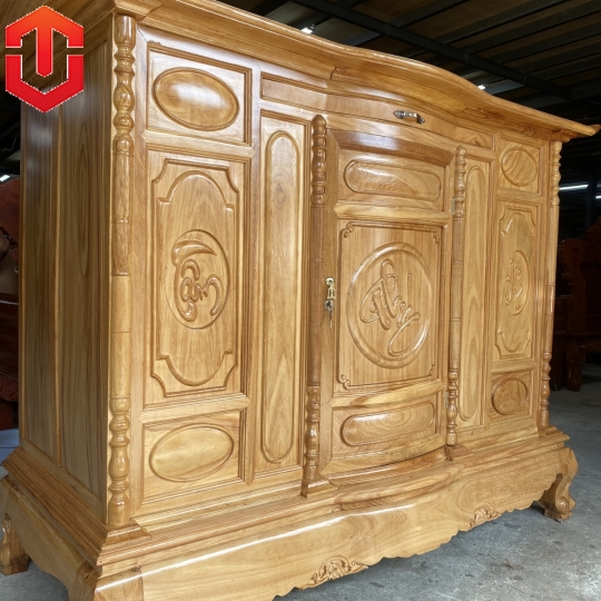 TỦ THỜ GÕ ĐỎ 1M75 CHẠM CHỮ
