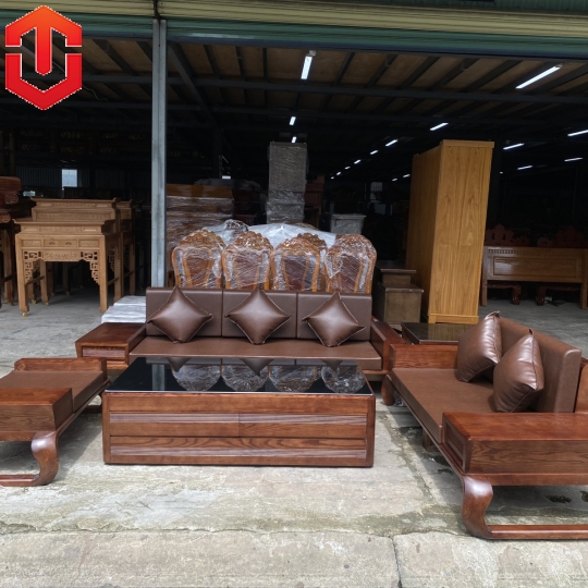 SOFA 2 VĂNG CHÂN XOẮN GỖ SỒI LAU MÀU ÓC CHÓ - VẾ PHẢI
