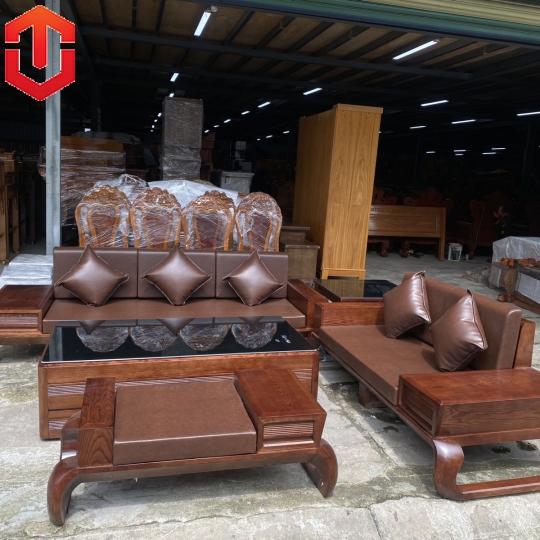 SOFA 2 VĂNG CHÂN XOẮN GỖ SỒI LAU MÀU ÓC CHÓ - VẾ PHẢI