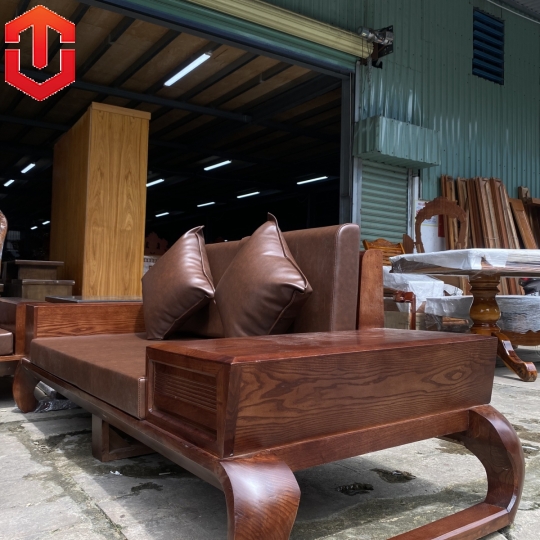 SOFA 2 VĂNG CHÂN XOẮN GỖ SỒI LAU MÀU ÓC CHÓ - VẾ PHẢI