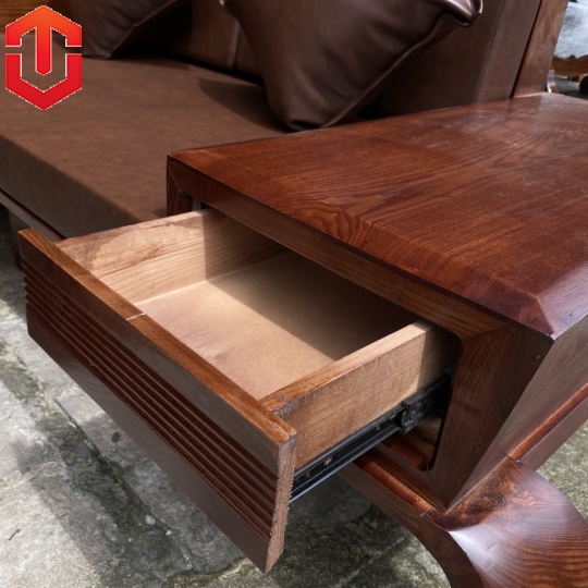 SOFA 2 VĂNG CHÂN XOẮN GỖ SỒI LAU MÀU ÓC CHÓ - VẾ PHẢI