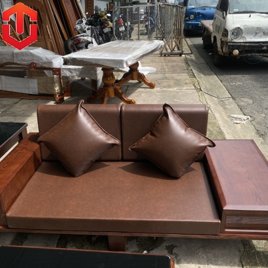 SOFA 2 VĂNG CHÂN XOẮN GỖ SỒI LAU MÀU ÓC CHÓ - VẾ PHẢI