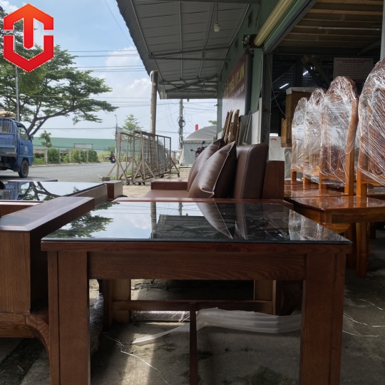 SOFA 2 VĂNG CHÂN XOẮN GỖ SỒI LAU MÀU ÓC CHÓ - VẾ PHẢI