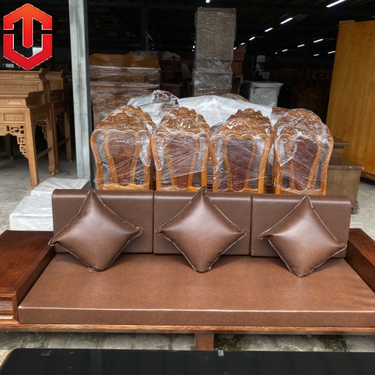 SOFA 2 VĂNG CHÂN XOẮN GỖ SỒI LAU MÀU ÓC CHÓ - VẾ PHẢI