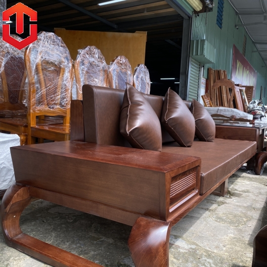 SOFA 2 VĂNG CHÂN XOẮN GỖ SỒI LAU MÀU ÓC CHÓ - VẾ PHẢI