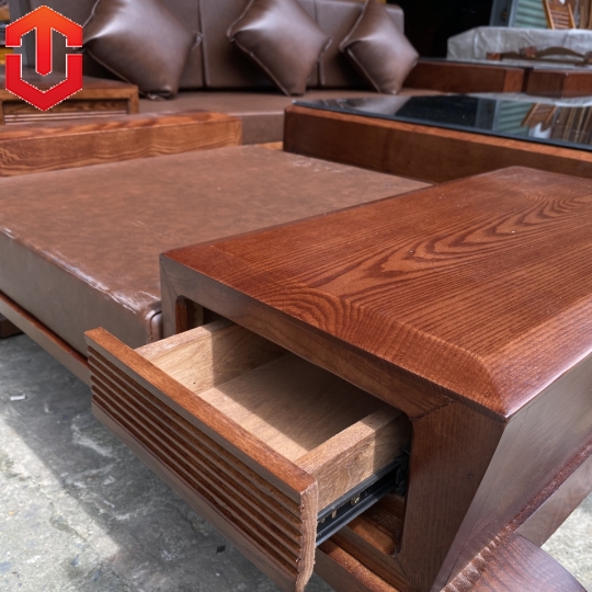 SOFA 2 VĂNG CHÂN XOẮN GỖ SỒI LAU MÀU ÓC CHÓ - VẾ PHẢI