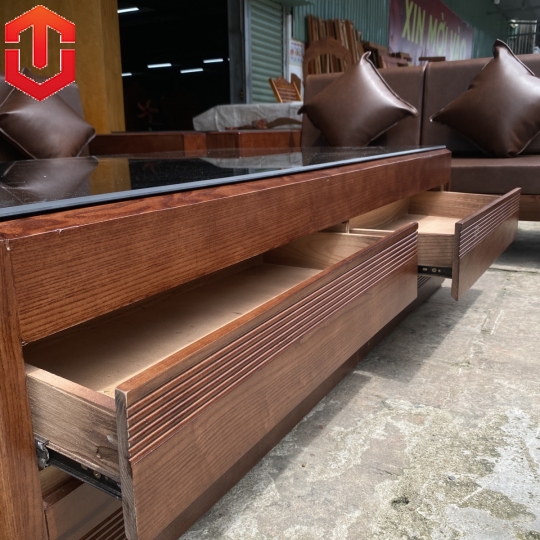 SOFA 2 VĂNG CHÂN XOẮN GỖ SỒI LAU MÀU ÓC CHÓ - VẾ PHẢI