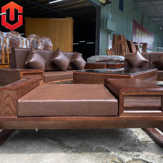 SOFA 2 VĂNG CHÂN XOẮN GỖ SỒI LAU MÀU ÓC CHÓ - VẾ PHẢI