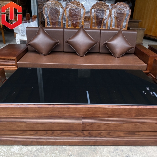 SOFA 2 VĂNG CHÂN XOẮN GỖ SỒI LAU MÀU ÓC CHÓ - VẾ PHẢI