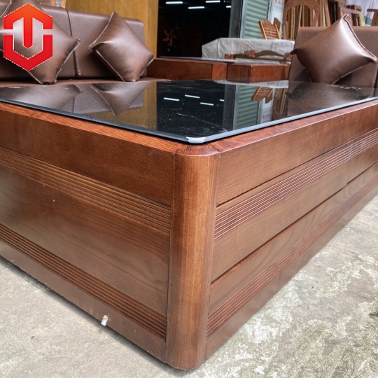 SOFA 2 VĂNG CHÂN XOẮN GỖ SỒI LAU MÀU ÓC CHÓ - VẾ PHẢI
