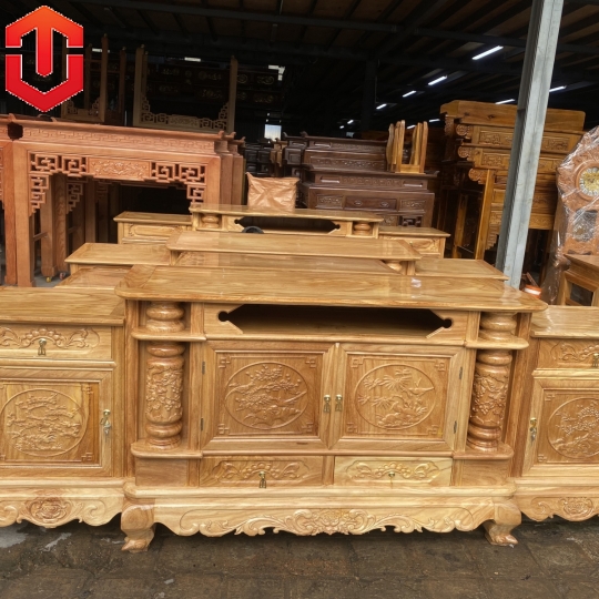 KỆ TIVI CỘT NHO GỖ GÕ ĐỎ 2M4