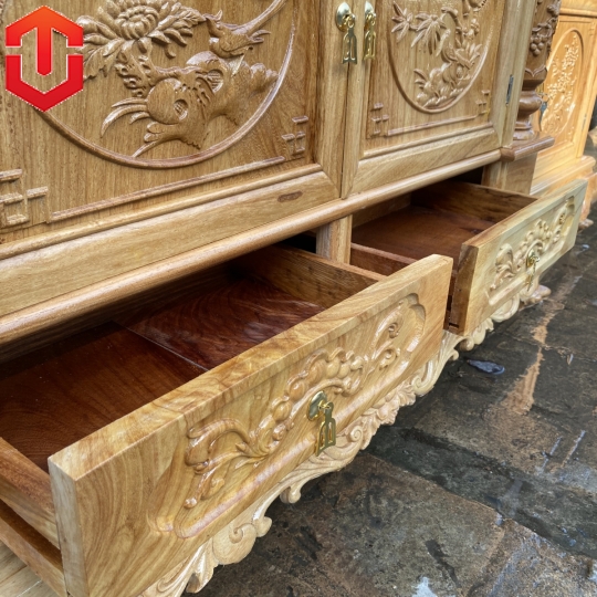 KỆ TIVI CỘT NHO GỖ GÕ ĐỎ 2M4