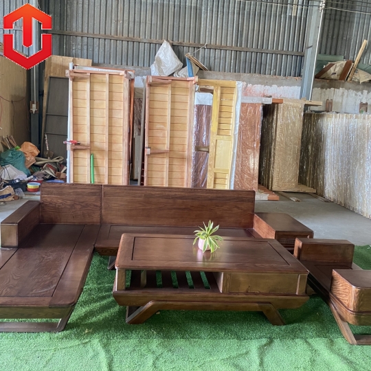 SOFA GÓC CHÂN THUYỀN SỒI MÀU ÓC CHÓ - VẾ TRÁI