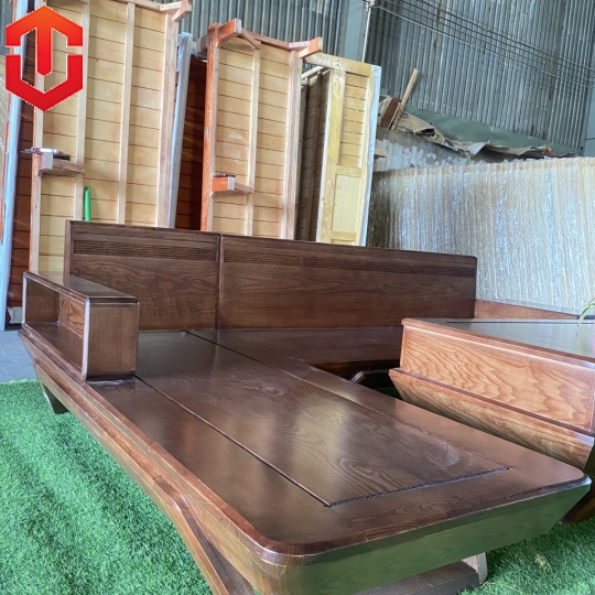 SOFA GÓC CHÂN THUYỀN SỒI MÀU ÓC CHÓ - VẾ TRÁI
