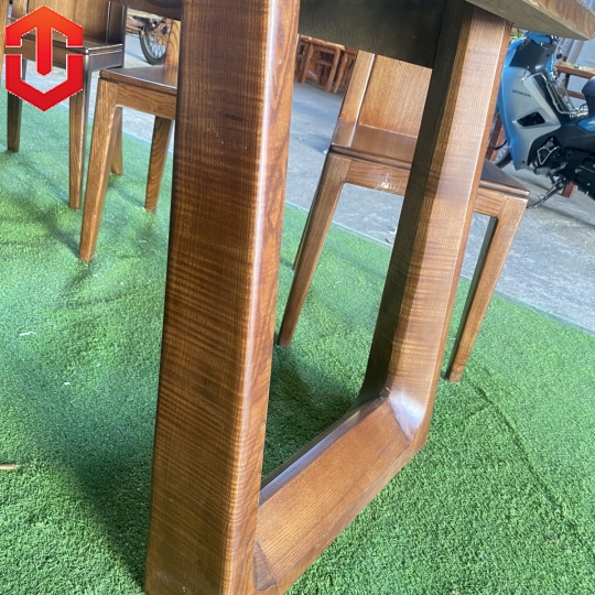 BÀN ĂN CHÂN QUỲ 6 GHẾ SỒI LAU MÀU ÓC CHÓ