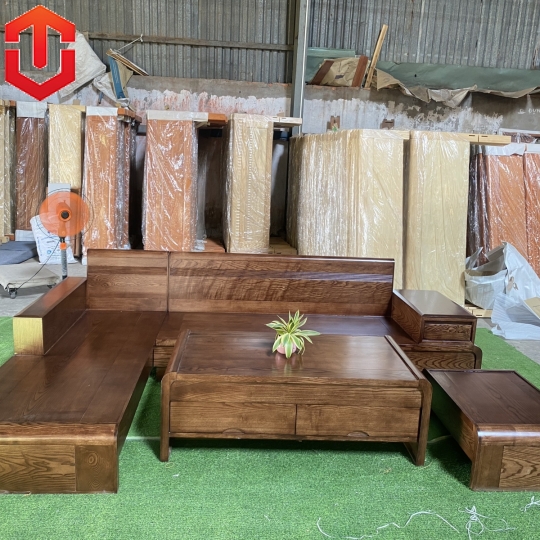 SOFA GÓC CHÂN CUỐN SỒI LAU MÀU ÓC CHÓ - VẾ TRÁI