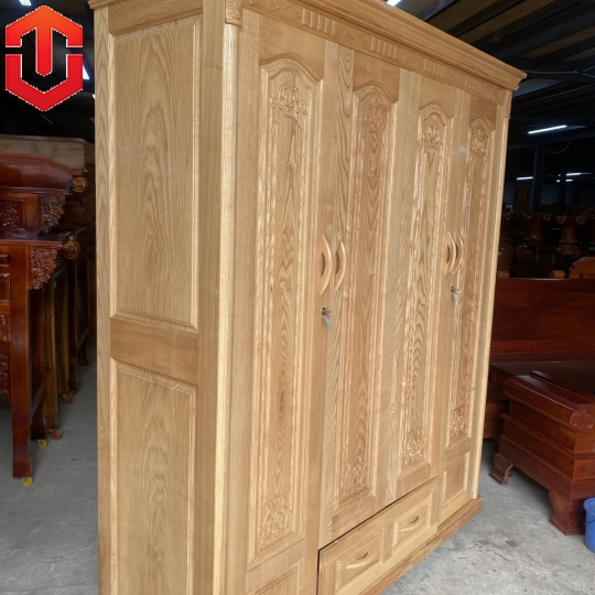 TỦ ÁO GỖ SỒI 4 CÁNH - MÀU TỰ NHIÊN