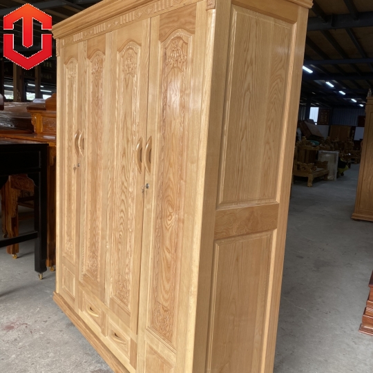 TỦ ÁO GỖ SỒI 4 CÁNH - MÀU TỰ NHIÊN