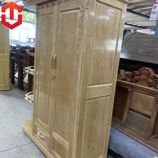 TỦ ÁO SỒI 2 CÁNH KỆ TRANH TRÍ - MÀU TỰ NHIÊN