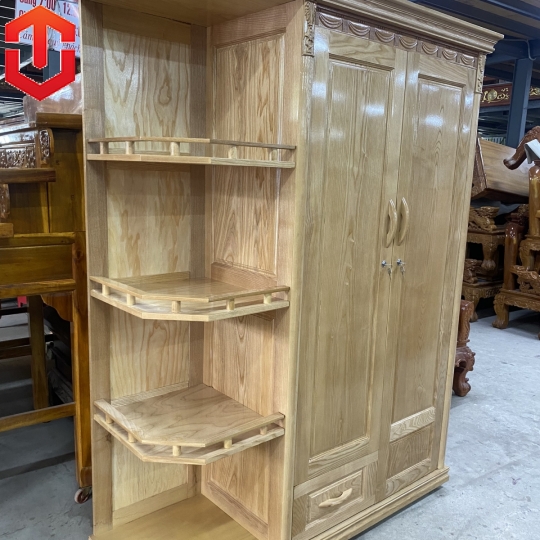 TỦ ÁO SỒI 2 CÁNH KỆ TRANH TRÍ - MÀU TỰ NHIÊN