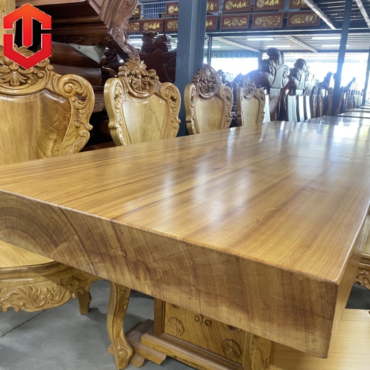 BÀN ĂN NGUYÊN KHỐI GÕ ĐỎ 12F - 8 GHẾ LUY