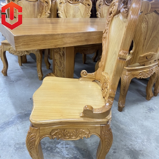 BÀN ĂN NGUYÊN KHỐI GÕ ĐỎ 12F - 8 GHẾ LUY