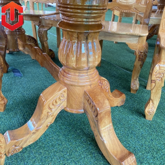BÀN ĂN OVAL CĂM XE MẶT GÕ - 8 GHẾ