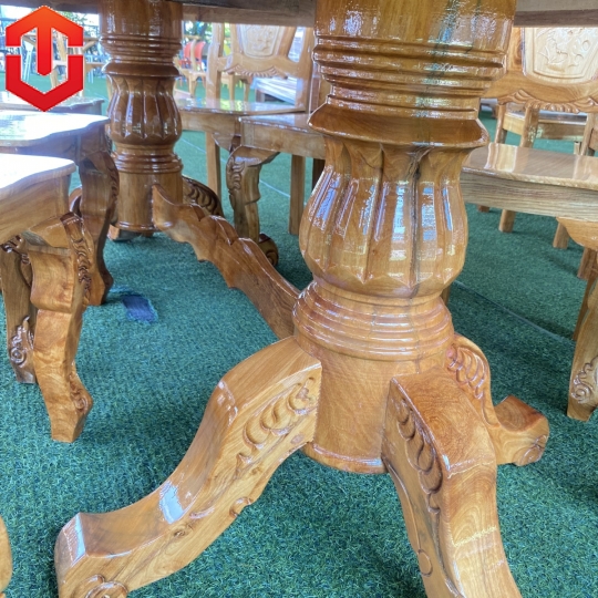 BÀN ĂN OVAL CĂM XE MẶT GÕ - 8 GHẾ