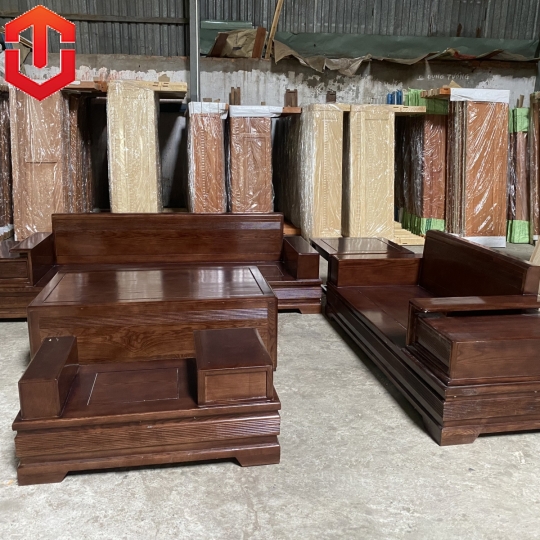 SOFA SỒI 2 VĂNG CHÂN PHÁO CÁNH GÀ MÀU ÓC CHÓ.