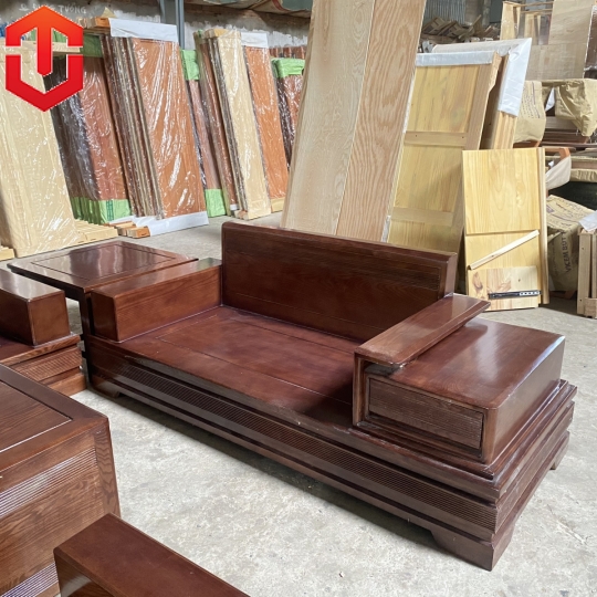 SOFA SỒI 2 VĂNG CHÂN PHÁO CÁNH GÀ MÀU ÓC CHÓ.