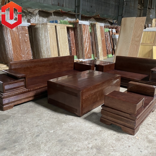 SOFA SỒI 2 VĂNG CHÂN PHÁO CÁNH GÀ MÀU ÓC CHÓ.