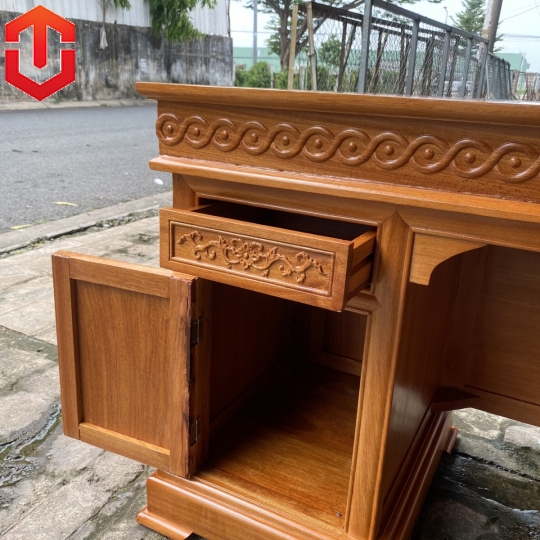 BÀN LÀM VIỆC ĐỤC CẢNH GÕ ĐỎ 1M4