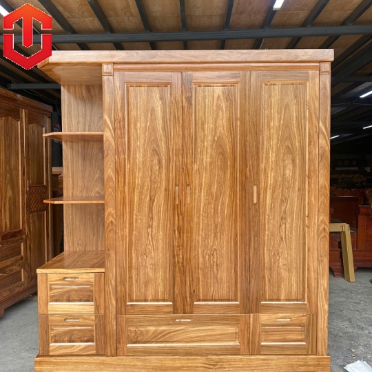 TỦ ÁO HƯƠNG XÁM 3 CÁNH + KỆ TRANG TRÍ VẾ TRÁI