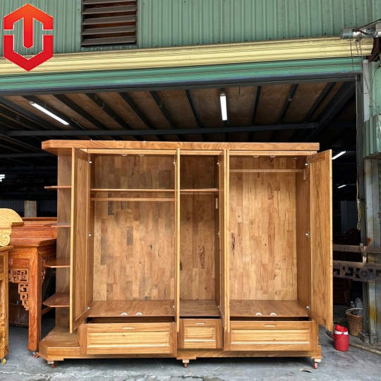 TỦ ÁO HƯƠNG XÁM 5 CÁNH + KỆ TRANG TRÍ 2m7
