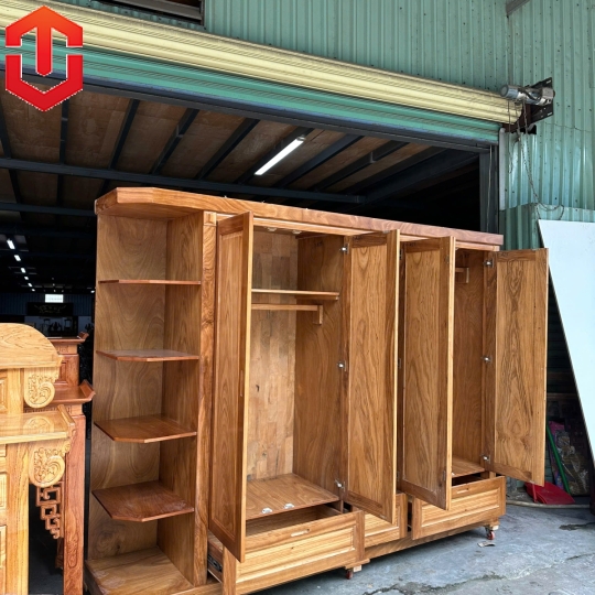 TỦ ÁO HƯƠNG XÁM 5 CÁNH + KỆ TRANG TRÍ 2m7